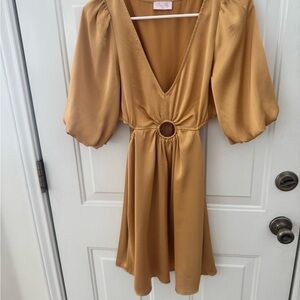 Elegant Gold Dress with Puff Sleeves